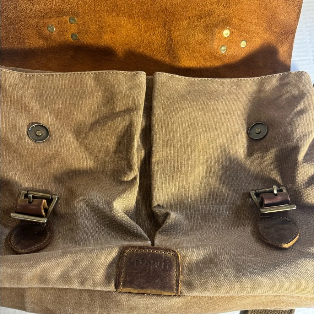 Lifewit Vintage Brown Leather and Canvas Messenger Bag